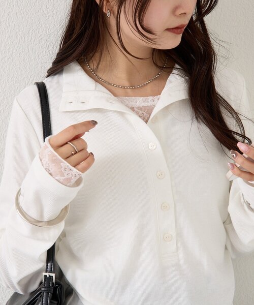 mystic（ミスティック）の「リブヘンリーネックプルオーバー（Tシャツ/カットソー・レディース・ブラック/ベージュ/オフホワイト/ブルー/グレー/ブラック系その他2・FREE）」の12枚目の写真