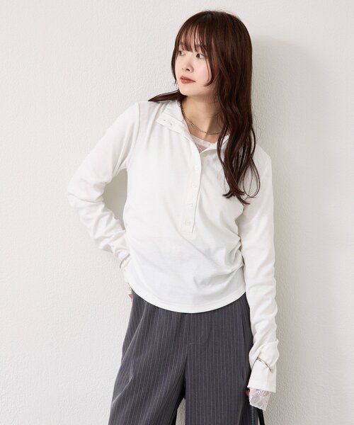 mystic（ミスティック）の「リブヘンリーネックプルオーバー（Tシャツ/カットソー・レディース・ブラック/ベージュ/オフホワイト/ブルー/グレー/ブラック系その他2・FREE）」の14枚目の写真