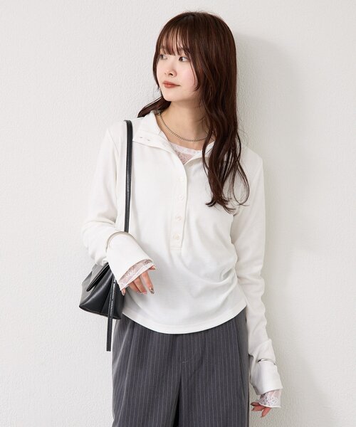 mystic（ミスティック）の「リブヘンリーネックプルオーバー（Tシャツ/カットソー・レディース・ブラック/ベージュ/オフホワイト/ブルー/グレー/ブラック系その他2・FREE）」の15枚目の写真