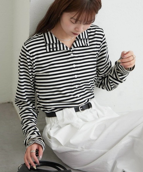 mystic（ミスティック）の「リブヘンリーネックプルオーバー（Tシャツ/カットソー・レディース・ブラック/ベージュ/オフホワイト/ブルー/グレー/ブラック系その他2・FREE）」の3枚目の写真