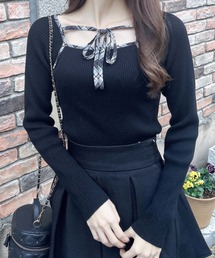 INGNI | チェック柄配色デコルテリボンニット(ニット/セーター)