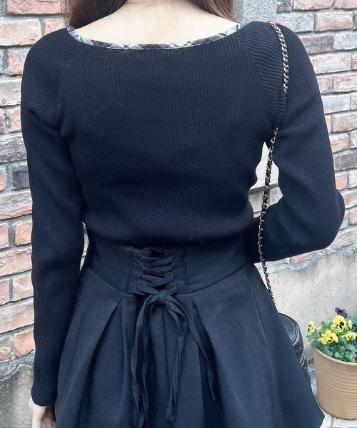 INGNI（イング）の「チェック柄配色デコルテリボンニット（ニット/セーター・レディース・ブラック系9/ベージュ系8/ホワイト系その他4・M）」の7枚目の写真