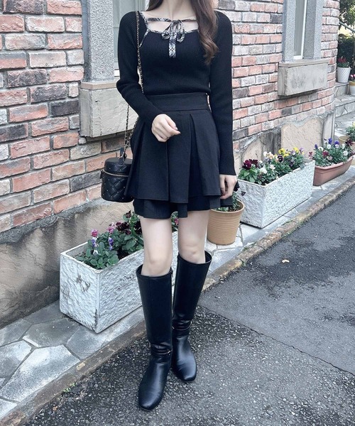 INGNI（イング）の「チェック柄配色デコルテリボンニット（ニット/セーター・レディース・ブラック系9/ベージュ系8/ホワイト系その他4・M）」の8枚目の写真