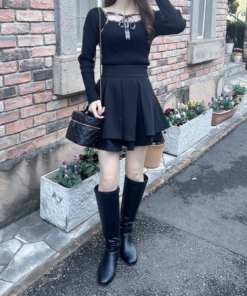 INGNI（イング）の「チェック柄配色デコルテリボンニット（ニット/セーター・レディース・ブラック系9/ベージュ系8/ホワイト系その他4・M）」の10枚目の写真