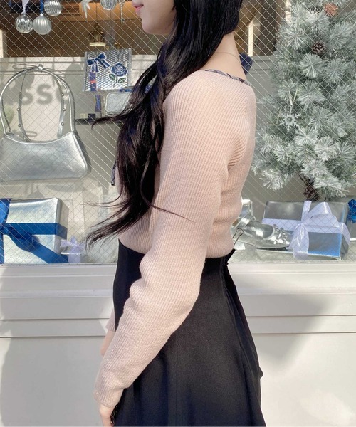 INGNI（イング）の「チェック柄配色デコルテリボンニット（ニット/セーター・レディース・ブラック系9/ベージュ系8/ホワイト系その他4・M）」の13枚目の写真