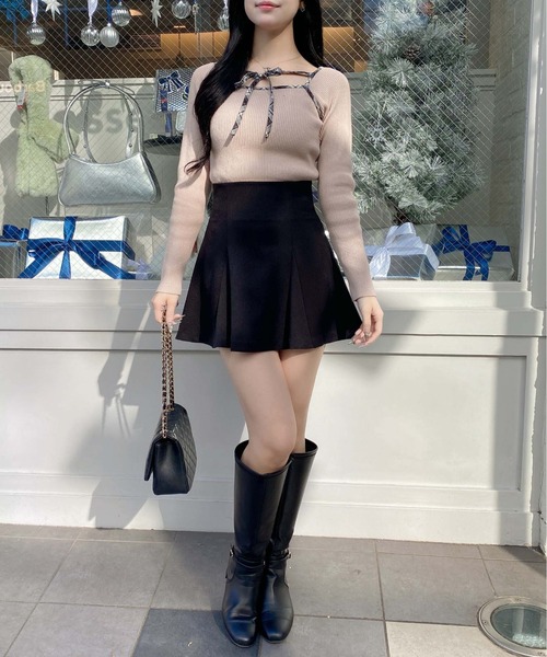 INGNI（イング）の「チェック柄配色デコルテリボンニット（ニット/セーター・レディース・ブラック系9/ベージュ系8/ホワイト系その他4・M）」の15枚目の写真