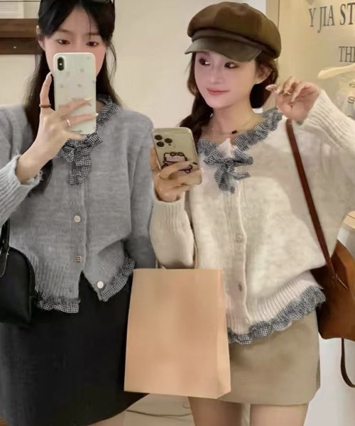 Miniministore(ミニミニストア)の「フリルカラーニットリボンカーディガン甘め(ニット/セーター・レディース・アイボリー/グレー・FREE)」の7枚目の写真