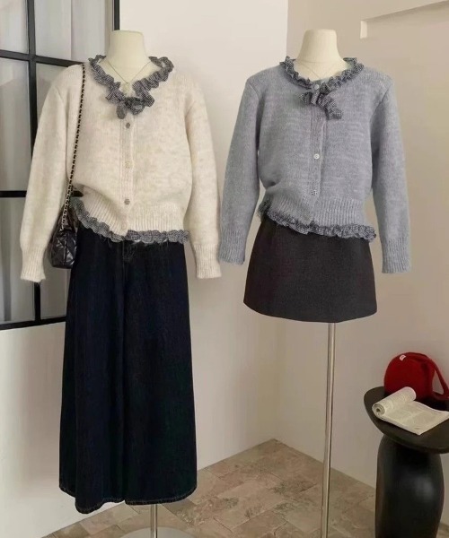 Miniministore(ミニミニストア)の「フリルカラーニットリボンカーディガン甘め(ニット/セーター・レディース・アイボリー/グレー・FREE)」の11枚目の写真