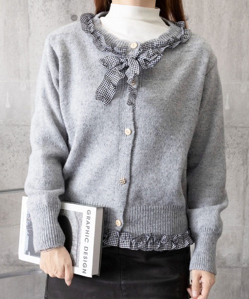 Miniministore(ミニミニストア)の「フリルカラーニットリボンカーディガン甘め(ニット/セーター・レディース・アイボリー/グレー・FREE)」の15枚目の写真