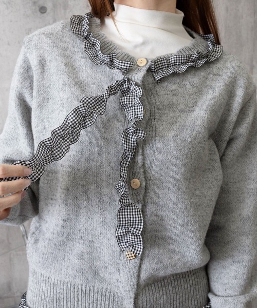 Miniministore(ミニミニストア)の「フリルカラーニットリボンカーディガン甘め(ニット/セーター・レディース・アイボリー/グレー・FREE)」の18枚目の写真