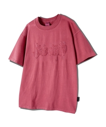 アプリケ刺繍ピグメント半袖Tシャツワイン YT-306
