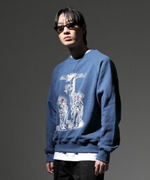 CODE I'M(�R�[�h�A�C�G��)��JesusUnholyPrint Nagrang Overfit Man to Man Navy(�X�E�F�b�g)