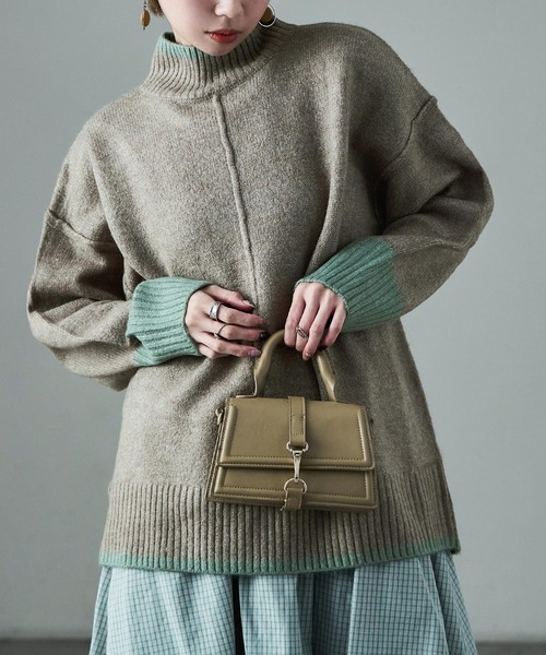 Fashion Letter(ファッションレター)の「ボリューム袖 ハイネック配色ニット(ニット/セーター・レディース・グレー/ベージュ/チャコール・M)」の6枚目の写真