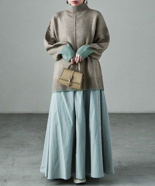 Fashion Letter(ファッションレター)の「ボリューム袖 ハイネック配色ニット(ニット/セーター・レディース・グレー/ベージュ/チャコール・M)」の7枚目の写真