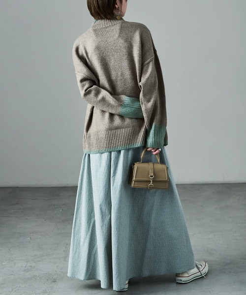 Fashion Letter(ファッションレター)の「ボリューム袖 ハイネック配色ニット(ニット/セーター・レディース・グレー/ベージュ/チャコール・M)」の11枚目の写真