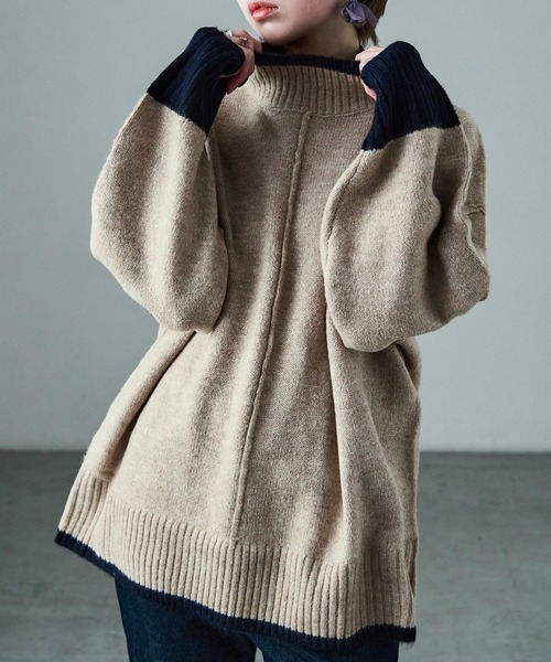 Fashion Letter(ファッションレター)の「ボリューム袖 ハイネック配色ニット(ニット/セーター・レディース・グレー/ベージュ/チャコール・M)」の13枚目の写真