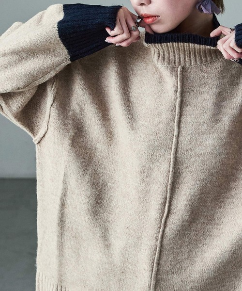 Fashion Letter(ファッションレター)の「ボリューム袖 ハイネック配色ニット(ニット/セーター・レディース・グレー/ベージュ/チャコール・M)」の14枚目の写真