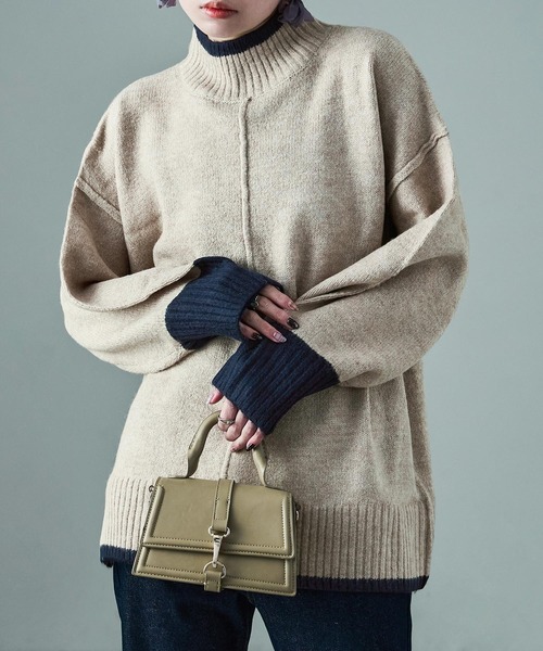 Fashion Letter(ファッションレター)の「ボリューム袖 ハイネック配色ニット(ニット/セーター・レディース・グレー/ベージュ/チャコール・M)」の15枚目の写真