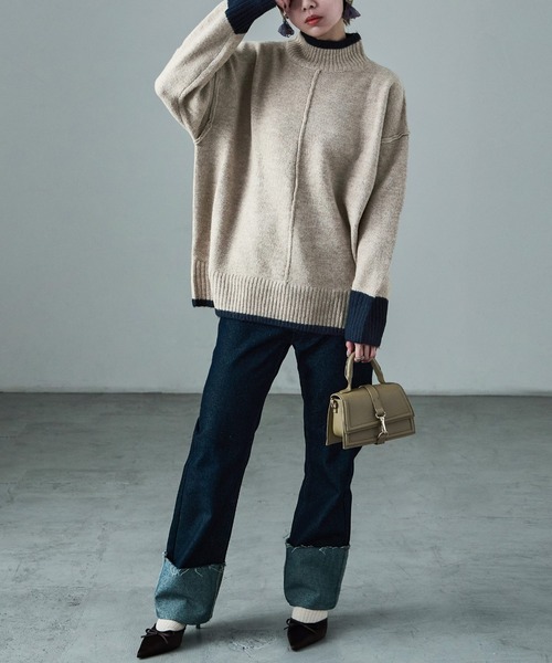 Fashion Letter(ファッションレター)の「ボリューム袖 ハイネック配色ニット(ニット/セーター・レディース・グレー/ベージュ/チャコール・M)」の16枚目の写真