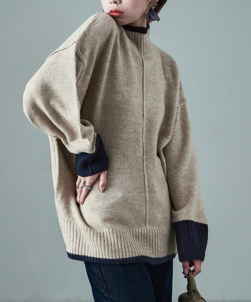 Fashion Letter(ファッションレター)の「ボリューム袖 ハイネック配色ニット(ニット/セーター・レディース・グレー/ベージュ/チャコール・M)」の17枚目の写真