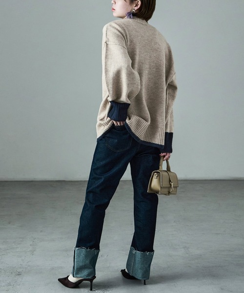 Fashion Letter(ファッションレター)の「ボリューム袖 ハイネック配色ニット(ニット/セーター・レディース・グレー/ベージュ/チャコール・M)」の19枚目の写真