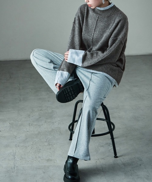 Fashion Letter(ファッションレター)の「ボリューム袖 ハイネック配色ニット(ニット/セーター・レディース・グレー/ベージュ/チャコール・M)」の21枚目の写真