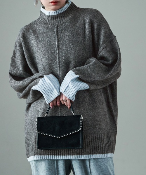Fashion Letter(ファッションレター)の「ボリューム袖 ハイネック配色ニット(ニット/セーター・レディース・グレー/ベージュ/チャコール・M)」の22枚目の写真