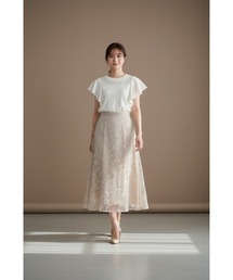 シアーチェック×フレアスリーブニットプルオーバー