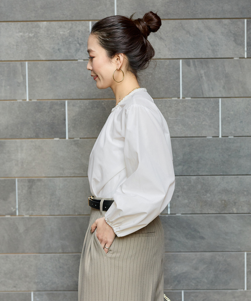 手洗い可 / デザインネックパフスリーブブラウス（シャツ/ブラウス