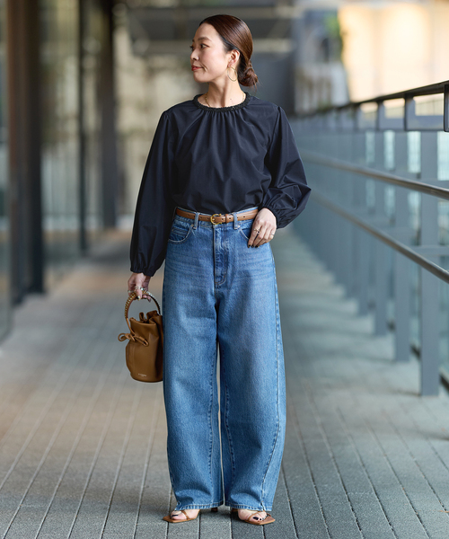 B.C STOCK(ベーセーストック)の「手洗い可 / デザインネックパフスリーブブラウス(シャツ/ブラウス・レディース・ホワイト/ネイビー・FREE)」の9枚目の写真
