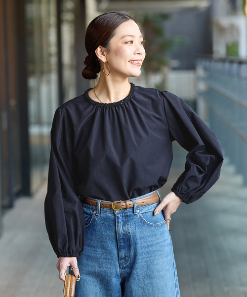 手洗い可 / デザインネックパフスリーブブラウス（シャツ/ブラウス