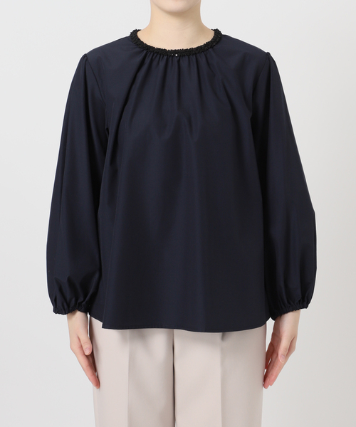 手洗い可 / デザインネックパフスリーブブラウス（シャツ/ブラウス