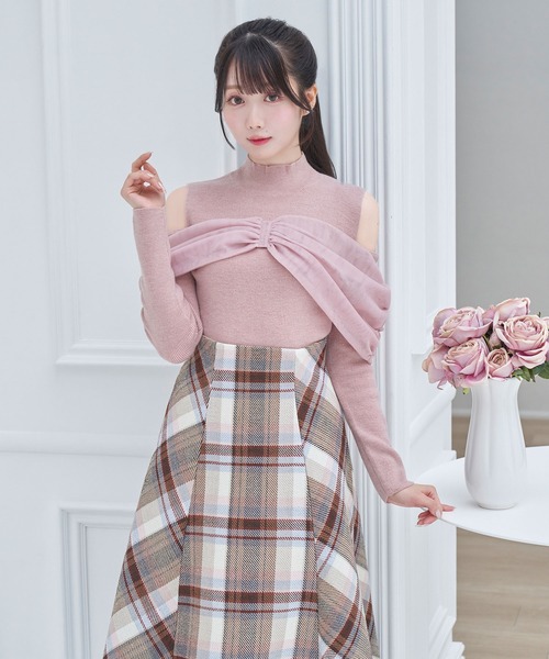 セール】Tulle o/shoulder like knit tops（ニット/セーター）｜Rose