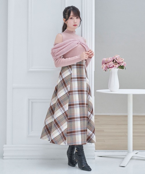 tulle o/shoulder like knit tops（ニット/セーター）｜Rose Muse