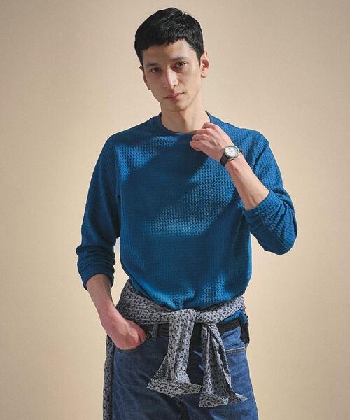 TAKEO KIKUCHI(タケオキクチ)の「千鳥柄 ストレッチ プルオーバー(Tシャツ/カットソー・メンズ・ライトグレー/ブラック/ブルーグリーン/レンガ・01/02/03/04)」の3枚目の写真