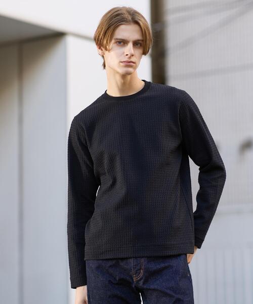 TAKEO KIKUCHI(タケオキクチ)の「千鳥柄 ストレッチ プルオーバー(Tシャツ/カットソー・メンズ・ライトグレー/ブラック/ブルーグリーン/レンガ・01/02/03/04)」の2枚目の写真