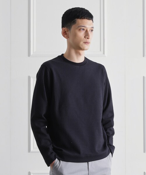 TAKEO KIKUCHI(タケオキクチ)の「千鳥柄 ストレッチ プルオーバー(Tシャツ/カットソー・メンズ・ライトグレー/ブラック/ブルーグリーン/レンガ・01/02/03/04)」の7枚目の写真