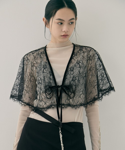 tanakadaisuke/タナカダイスケ】flower lace velvet ribbon cape