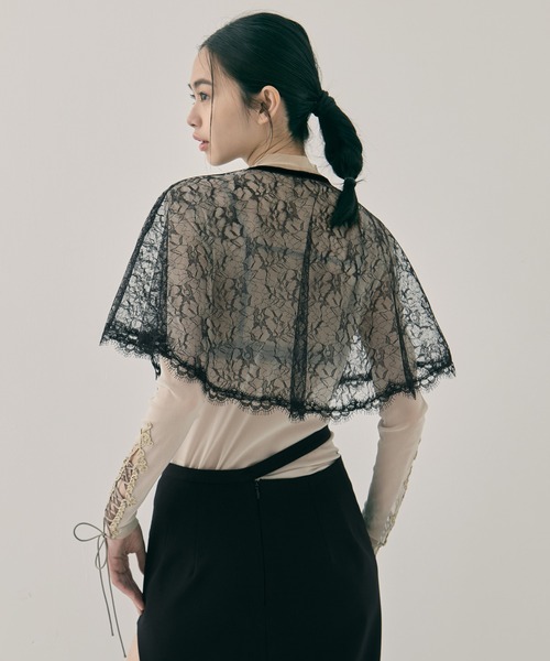 tanakadaisuke(タナカダイスケ)の「【tanakadaisuke/タナカダイスケ】flower lace velvet ribbon cape/フラワーレースベロアリボンケープ/オケージョン/ボレロ(カーディガン/ボレロ・レディース・ブラック/グレー・FREE)」の22枚目の写真