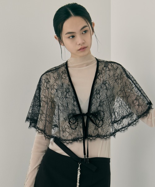 tanakadaisuke/タナカダイスケ】flower lace velvet ribbon cape
