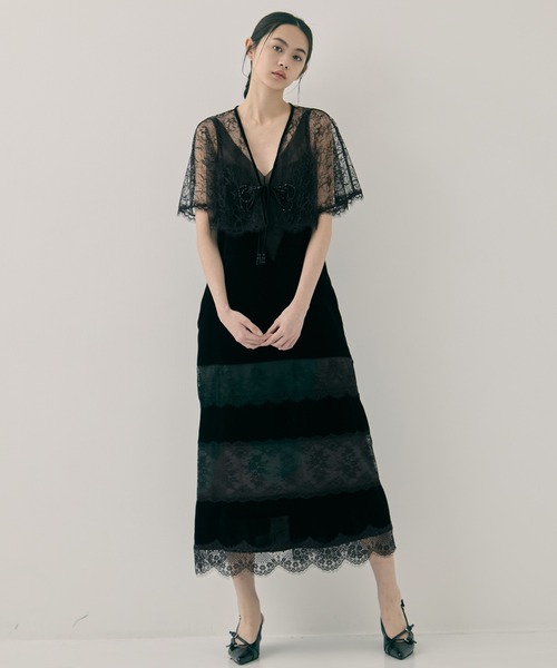 tanakadaisuke(タナカダイスケ)の「【tanakadaisuke/タナカダイスケ】flower lace velvet ribbon cape/フラワーレースベロアリボンケープ/オケージョン/ボレロ(カーディガン/ボレロ・レディース・ブラック/グレー・FREE)」の20枚目の写真