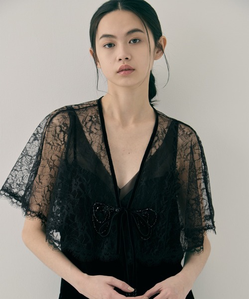 tanakadaisuke/タナカダイスケ】flower lace velvet ribbon cape
