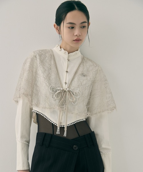 tanakadaisuke(タナカダイスケ)の「【tanakadaisuke/タナカダイスケ】flower lace velvet ribbon cape/フラワーレースベロアリボンケープ/オケージョン/ボレロ(カーディガン/ボレロ・レディース・ブラック/グレー・FREE)」の16枚目の写真