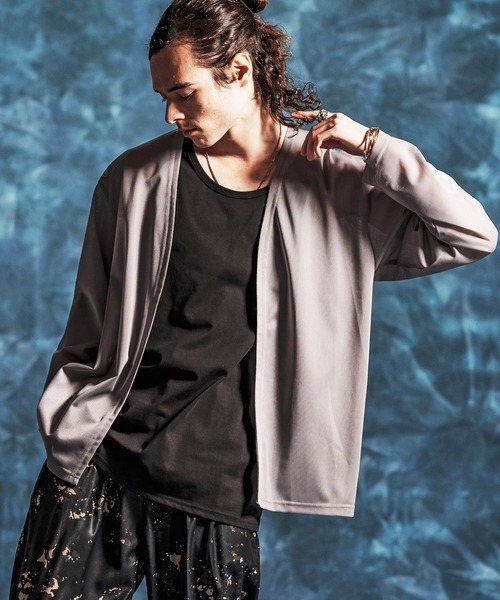 Jih Nunc（ジーヌンク）の「mcg3759-メッシュシアボタンレスカーディガン(JIH-R1143)（カーディガン/ボレロ・メンズ・オートミール/ブラック/グレー・L/M/S）」の3枚目の写真