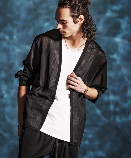 Jih Nunc（ジーヌンク）の「mcg3759-メッシュシアボタンレスカーディガン(JIH-R1143)（カーディガン/ボレロ・メンズ・オートミール/ブラック/グレー・L/M/S）」の5枚目の写真