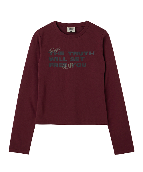 DANGLEDROP(ダングルドロップ)の「DGDP FREE YOUセミクロップロングスリーブバーガンディ(Tシャツ/カットソー・レディース・その他・FREE)」の2枚目の写真