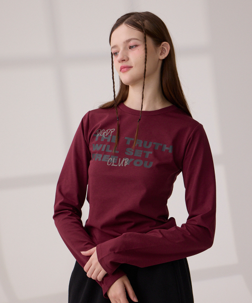 DANGLEDROP(ダングルドロップ)の「DGDP FREE YOUセミクロップロングスリーブバーガンディ(Tシャツ/カットソー・レディース・その他・FREE)」の5枚目の写真