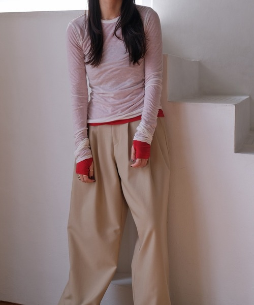 AKTE（アクテ）の「シースルーサムホールトップス（Tシャツ/カットソー・レディース・グレー/ホワイト/レッド・FREE）」の5枚目の写真