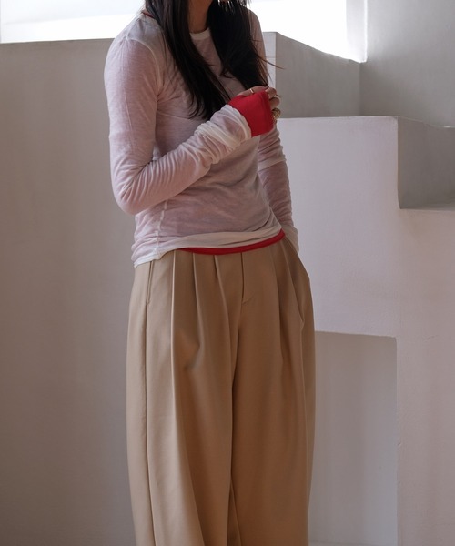 AKTE（アクテ）の「シースルーサムホールトップス（Tシャツ/カットソー・レディース・グレー/ホワイト/レッド・FREE）」の6枚目の写真