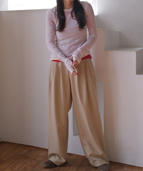 AKTE（アクテ）の「シースルーサムホールトップス（Tシャツ/カットソー・レディース・グレー/ホワイト/レッド・FREE）」の7枚目の写真